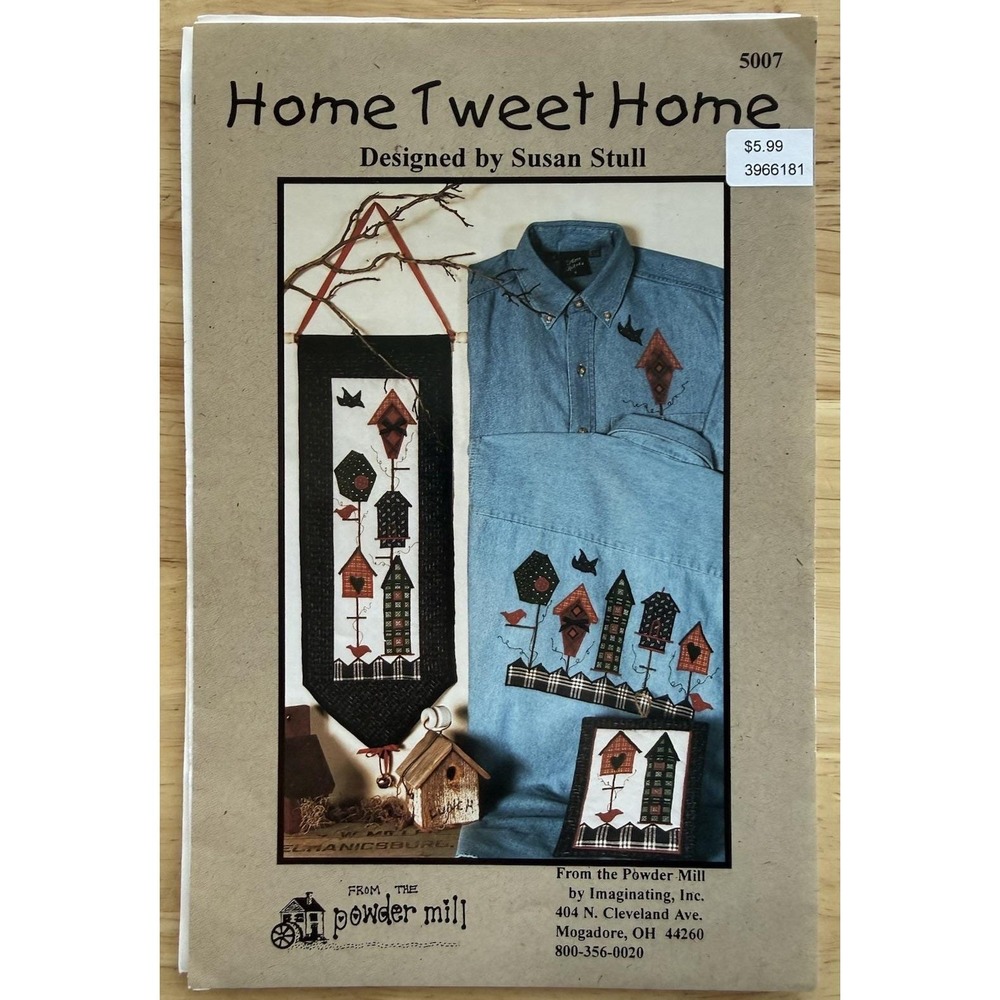 The Powder Mill‎ # 5007 Appliqué Pattern 'Home Tweet Home' Birdhouses Uncut